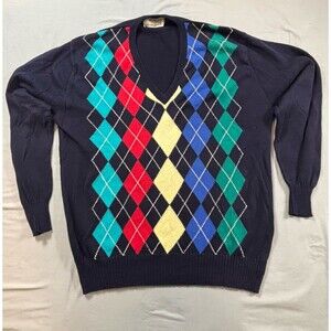 McGeorge Sweater Mens L  Cotton Argyle Made In Scotland Preppy Grandpa Preppy